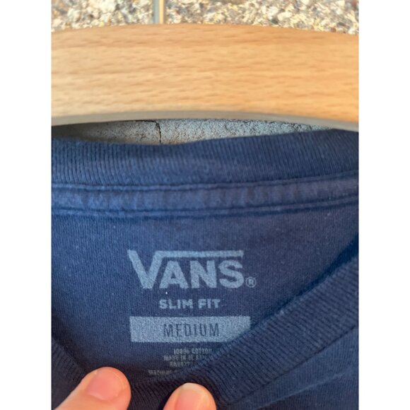 Vans "Off The Wall" Navy T-Shirt Medium Slim Fit 100% Cotton Pink Palm Graphic F - Picture 3 of 6